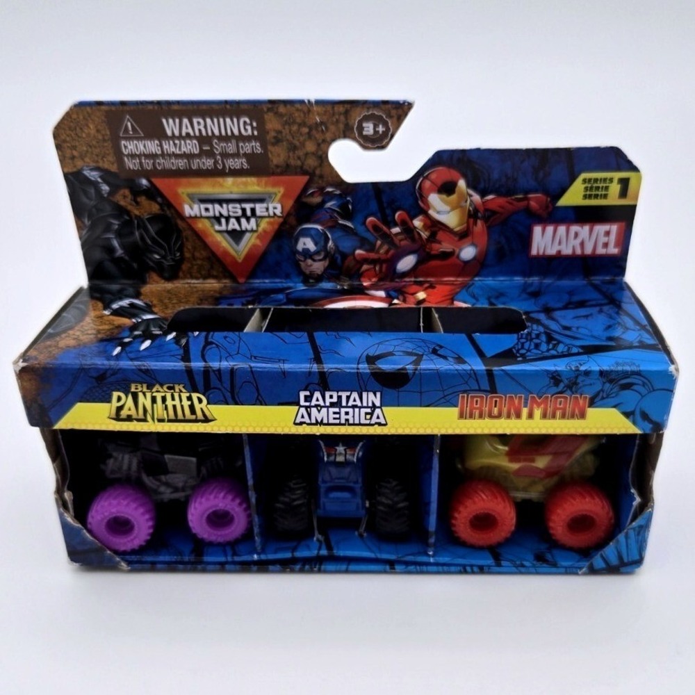Monster Monster Jam Marvel Minis 3 Pack Black Panther Captain America Iron Man